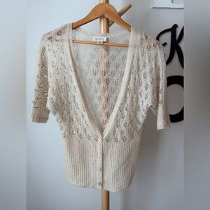 Loft Mohair Wool Blend Beaded Short Sleeve Cardigan Sweater women’s Size XS